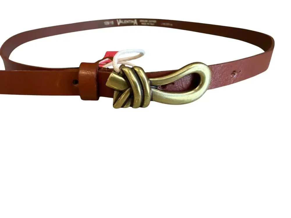 Valentina Knot Buckle Skinny Leather Statement Belt Cinnamon Brown L